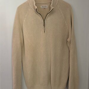 Men's Beige Sweater with Half-Zip